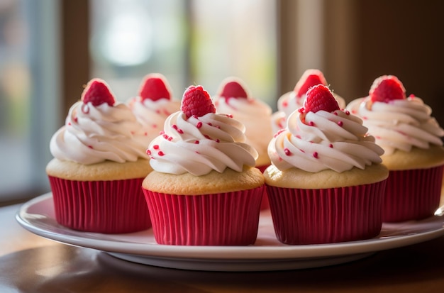 Baking raspberry cupcakes for holiday morning