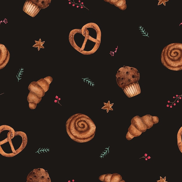 Baking seamless pattern Watercolor illustration