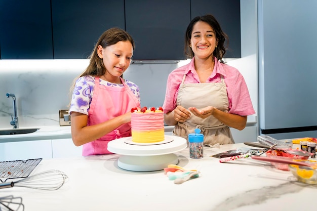 Baking session Mom and daughter making tasty pastries