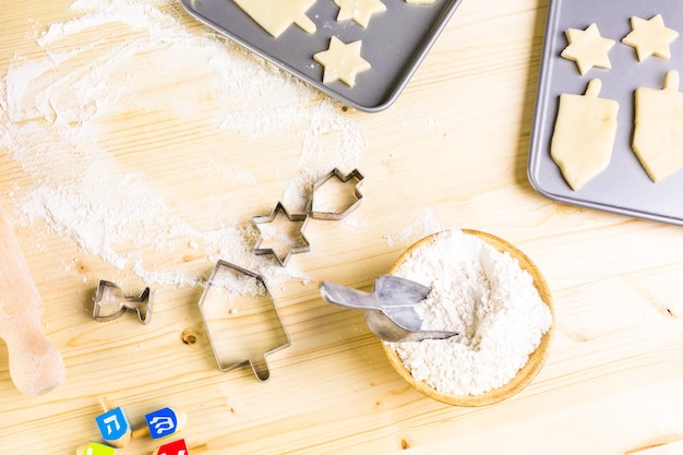 Baking sugar cookies for Hanukkah.