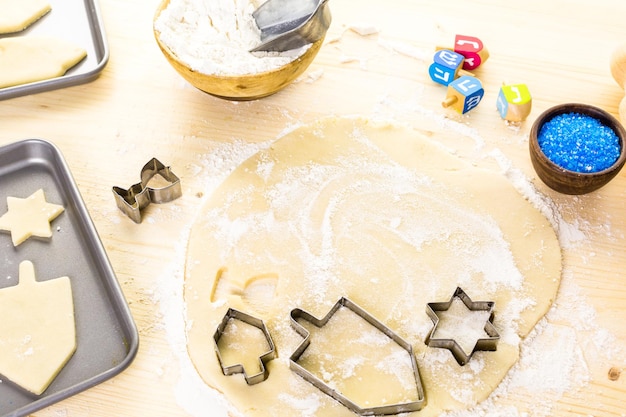 Baking sugar cookies for Hanukkah.