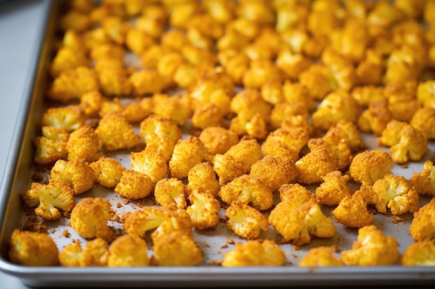 A baking tray full of fresh out of the oven goldenbrown cauliflower