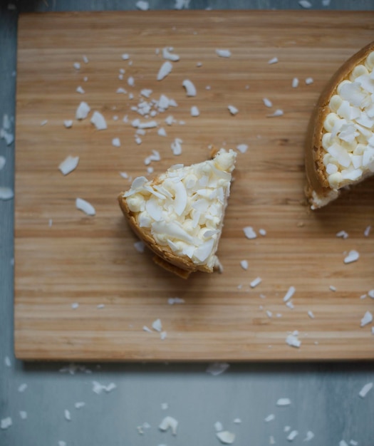 Baking with coconut chips on the table