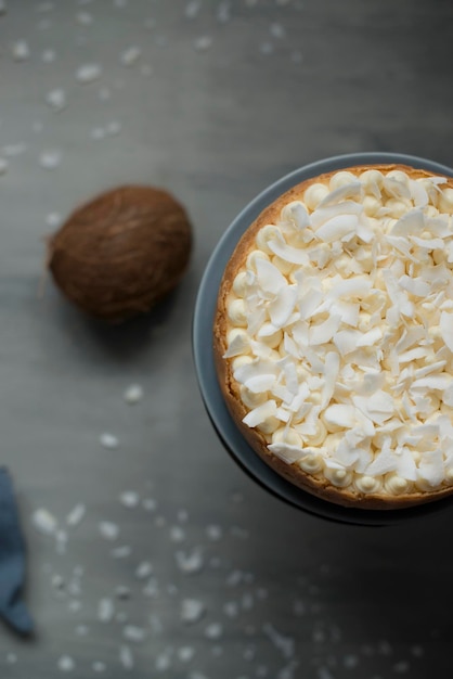 Baking with coconut chips on the table