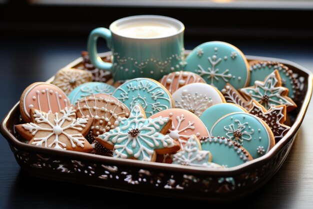 Foto bakje suikerkoekjes gedecoreerd met royal icing generatieve ia