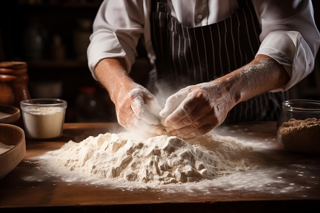 Bakker die gebak maakt, richt zich op de hand.