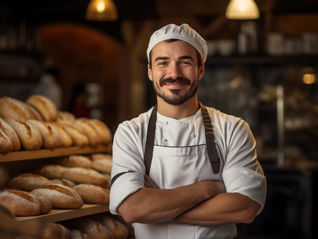 bakker in uniform bij het concept van de kleine ondernemer