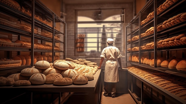 bakker met brood in bakkerij illustratie gemaakt door generatieve AI