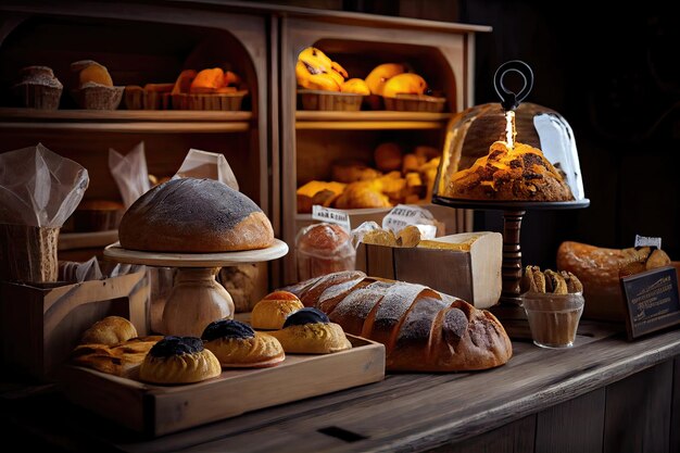 bakkerij-interieur met toonbanken vol heerlijk brood en banket Shop een patisserie of b