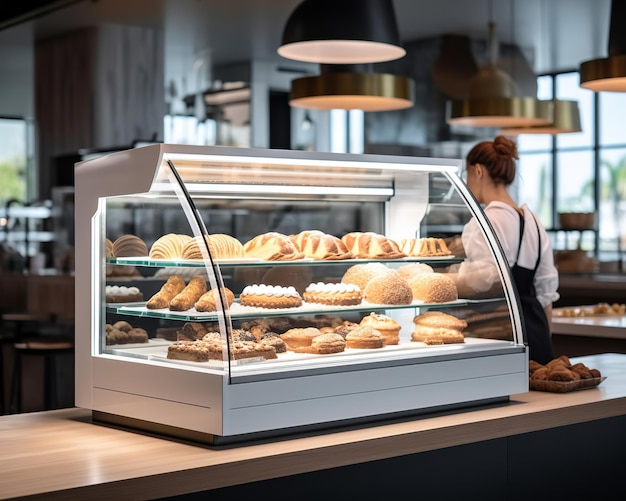 Foto bakkerij vitrine met verse gebak