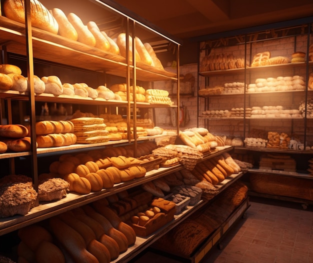 Bakkerijafdeling gevuld met vers gebakken brood