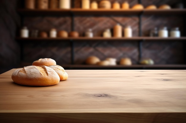 Foto bakkerijproducten brood op houten tafel in de supermarkt wereldbrooddag generatieve ai