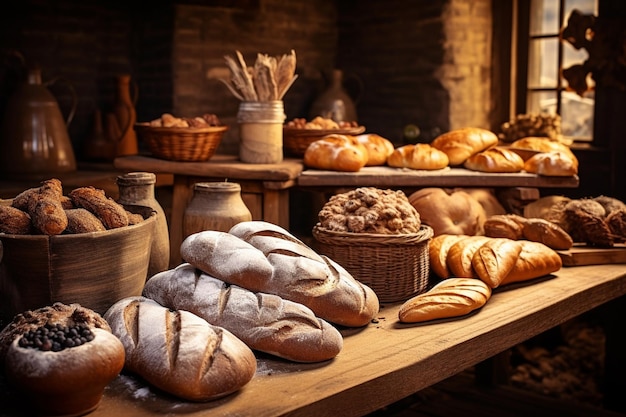 Bakkerijproducten op de tafel in de bakkerij