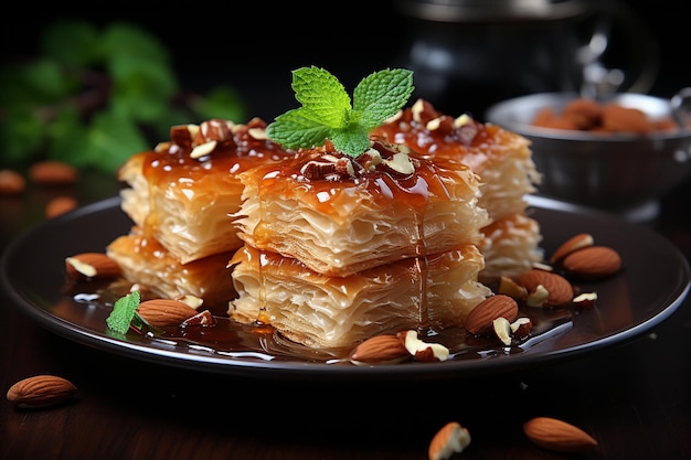 baklava cake with nuts and min