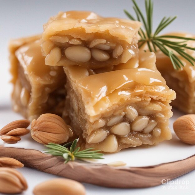 Photo baklava dessert with nuts isolated on white background