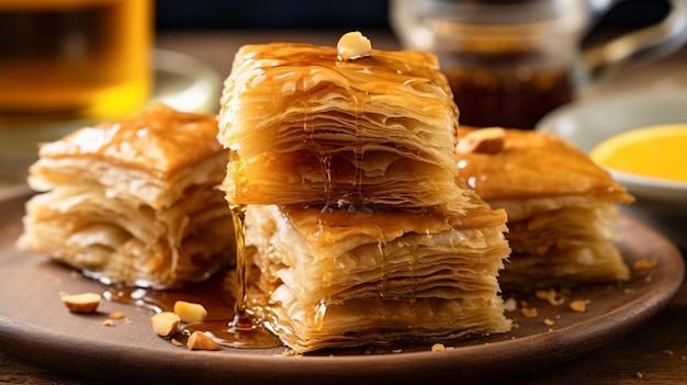 Baklava gevuld met honing