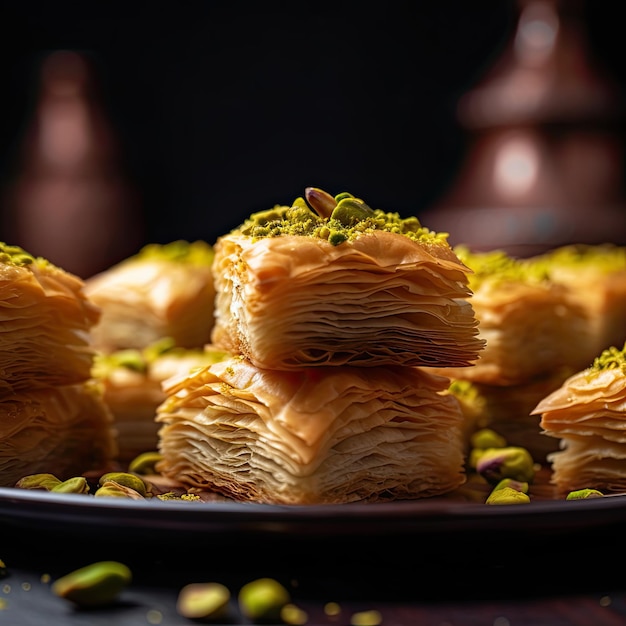 Baklava layered pastry dessert made of filo pastry filled with chopped nuts