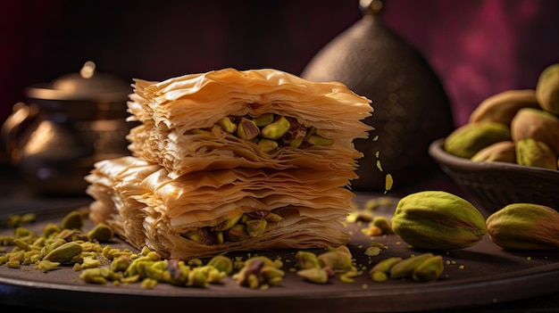 Baklava layered pastry dessert made of filo pastry filled with chopped nuts