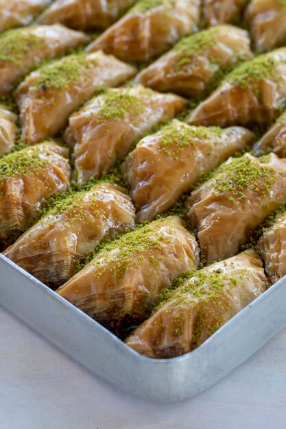 Baklava Traditionele smaken uit het Midden-Oosten De lokale naam van Baklava is kaymakli sobiyet Close-up