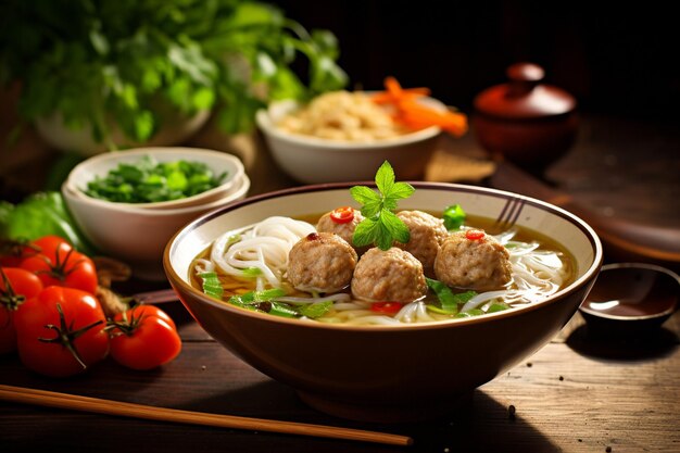 Photo bakso bonanza closeup fiesta of vibrant indonesian delight