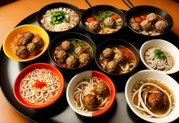 Bakso meat balls menu on wooden table Ai generative