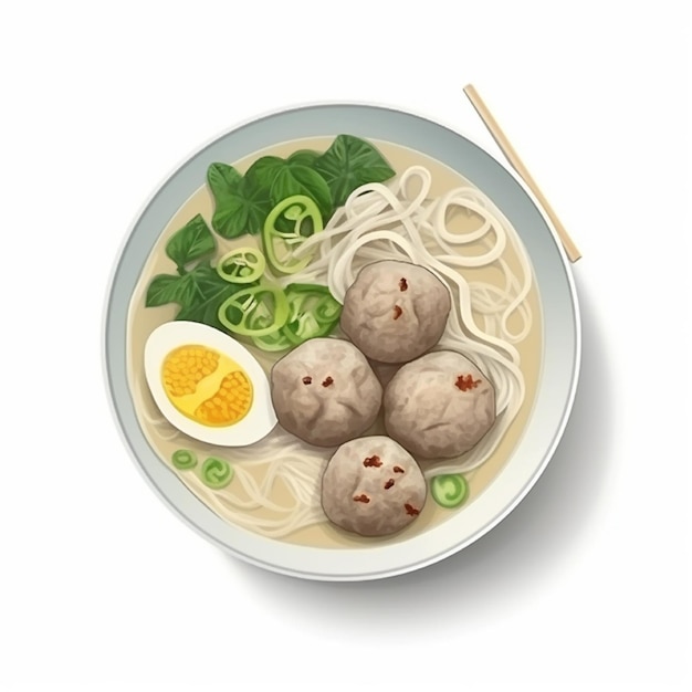 Bakso traditional Indonesian food from meat ball and noodle created using AI generated