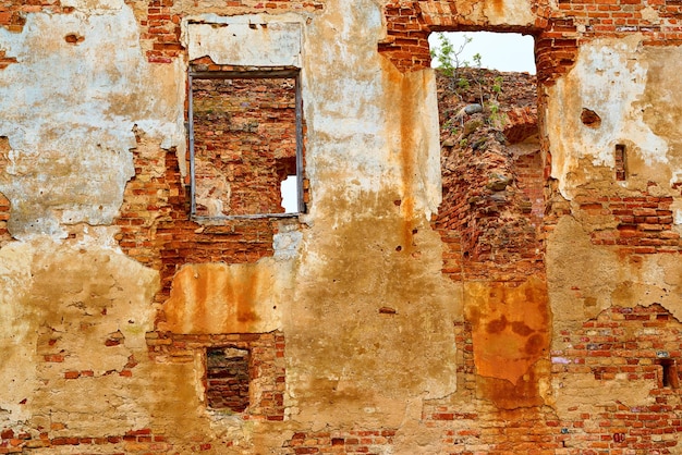 Bakstenen muren van ruïnes close-up