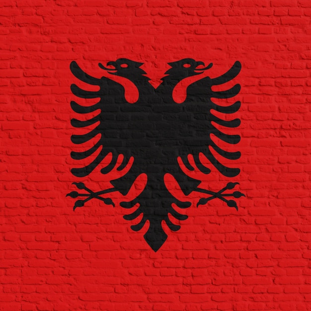 Bakstenen muur met de vlag van Albanië