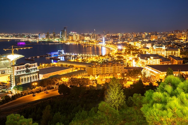 Baku aerial panoramic view from the Martyrs Lane viewpoint, which located in the center of Baku, Azerbaijan