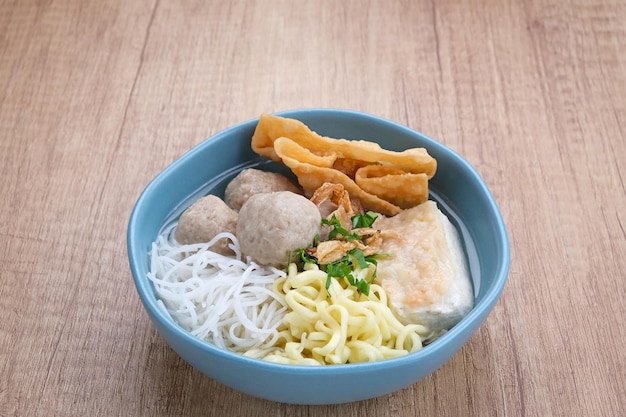 Bakwan Malang or Bakso Malang, traditional food from Malang, East Java, Indonesia.