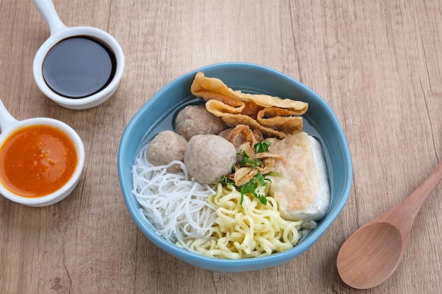 Bakwan Malang or Bakso Malang, traditional food from Malang, East Java, Indonesia.