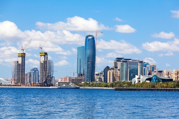 Baky skyline view from Baku boulevard (the Caspian Sea embankment). Baku is the capital and largest city of Azerbaijan and of the Caucasus region.