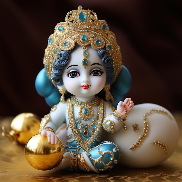 Bal Krishna Laddu Gopal prachtige kleding en sieraden Krishna Janmashtami Generative Ai