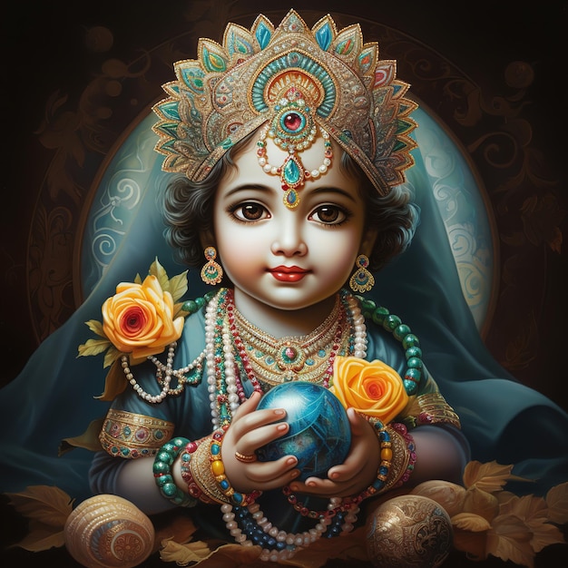 Bal Krishna Laddu Gopal prachtige kleding en sieraden Krishna Janmashtami Generative Ai