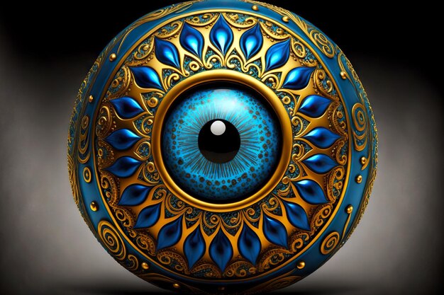 Bal met blauw oog en patronen van stenen als amulet tegen het boze oog