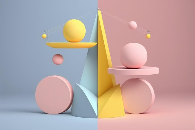 Foto concetto di equilibrio illustrazione di forme geometriche colorate in stile 3d