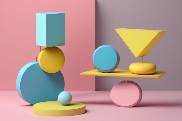 Foto concetto di equilibrio illustrazione di forme geometriche colorate in stile 3d