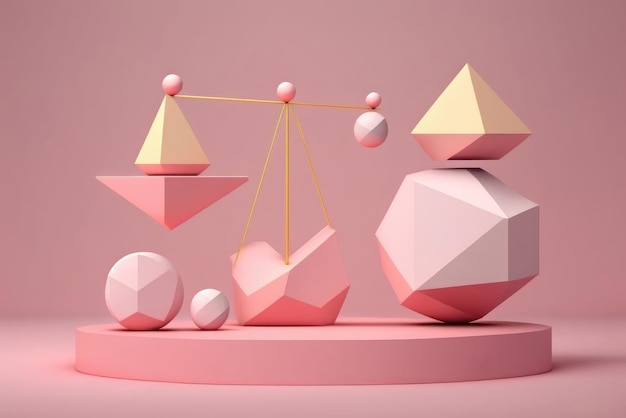 Фото Концепция баланса иллюстрация цветных геометрических фигур в 3d стиле