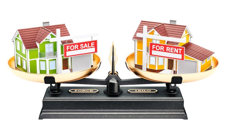 Balance concept rent or sale house 3D rendering