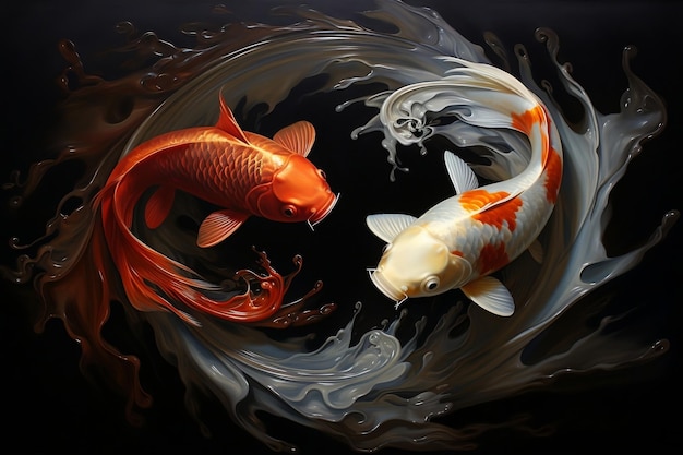 Balance of Koi Yin Yang Oil Painting Generative AI