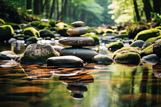 水中の小石のバランスをとるバランスとリラクゼーションの背景