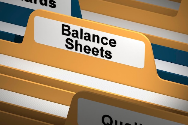 Photo balance sheet word on yellow folder