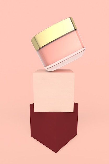 Foto lato frontale crema equilibrato in sfondo rosa