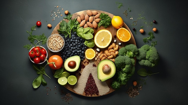 사진 균형 잡힌 식단 건강한 영양을 위한 유기농 채식 식품