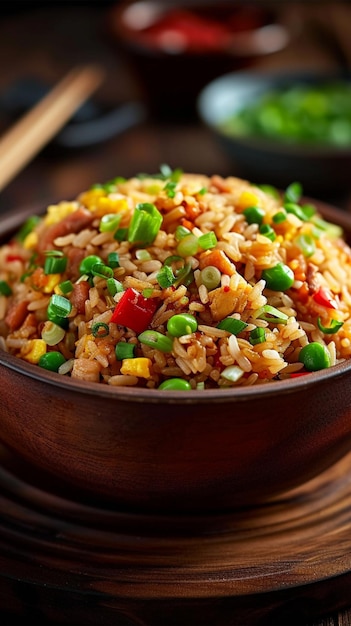 Balanced feast enjoy a nutritious dinner with asian fried rice vertical mobile wallpaper