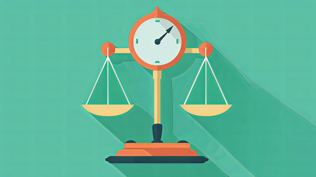 Photo balanced justice scales with shadow on teal background