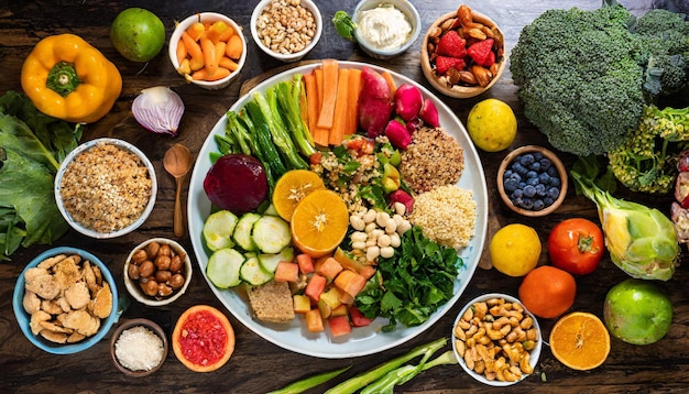 balanced meals on the plate featuring fruits vegetables lean proteins and whole grains