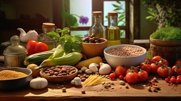 Foto concetto nutrizionale equilibrato per un'alimentazione pulita ia generativa