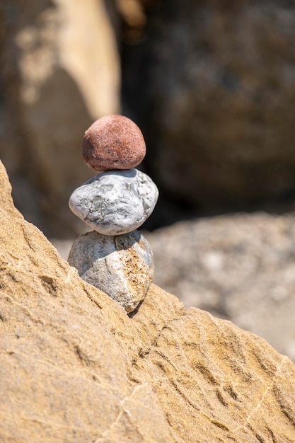 Balanced Pebbles Pyramid on the Beach Zen stones