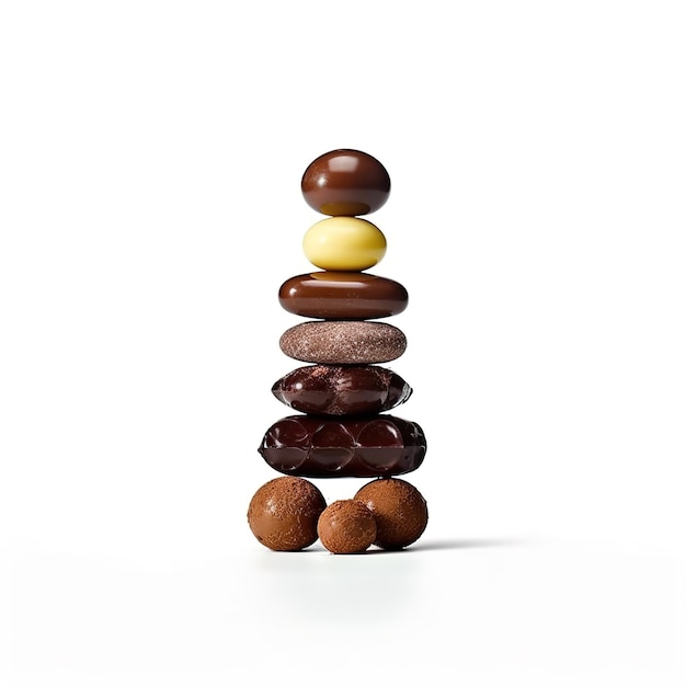 Balanced Pieces of Chocolate Isolated on a White Background Generative ai